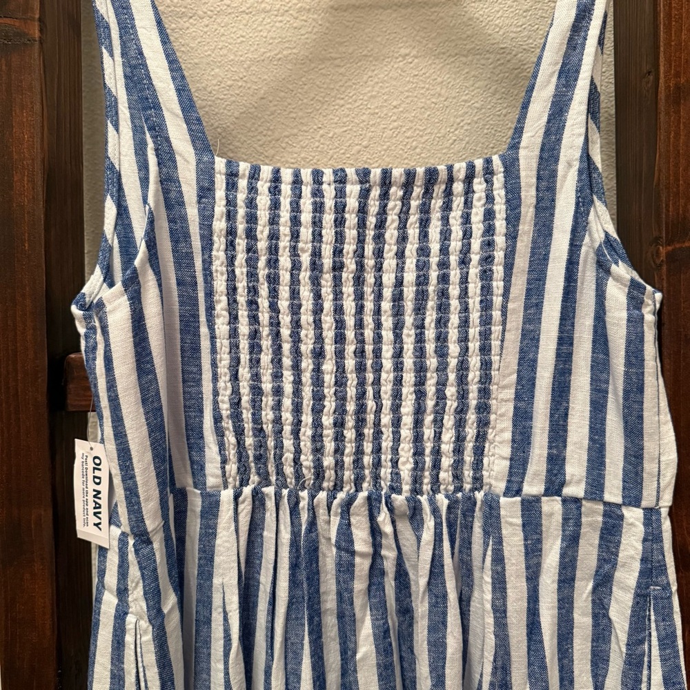 NWT Old Navy Fit & Flare Linen-Blend Midi Dress – Blue Stripe - Picture 9 of 15